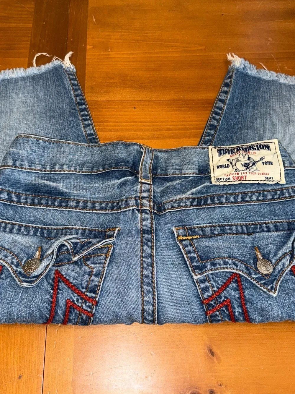 True Religion Denim Jean Shorts 30 Ricky Flap Frayed Hem Summer Casual Everyday